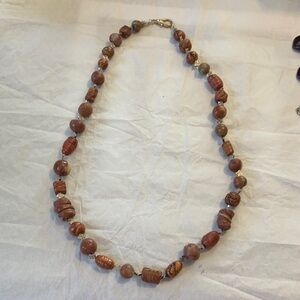 Handcrafted Costume Jewelry: Elegant Brown Wooden Beaded 32” Necklace